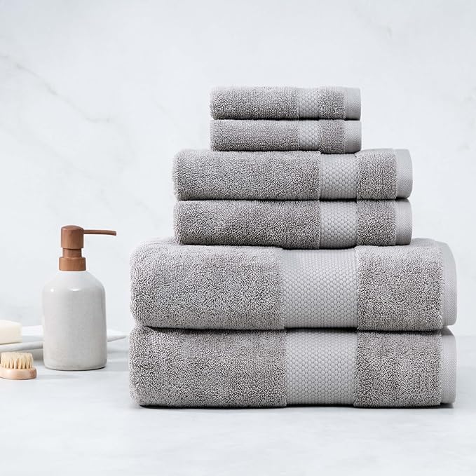 Farm to Home 100% Organic Christmas Bath Towel Set of 6 – GOTS & Oeko-TEX Certified Organic Cotton, Soft, Ultra Absorbent, Quick Dry - Includes 2 Bath Towels, 2 Hand Towels, 2 Washcloths - Stone