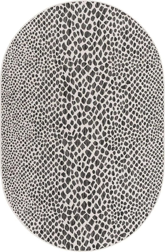 Unique Loom Outdoor Collection Area Rug - Cape Town (5' 3' x 8' Oval, Black/ Ivory)