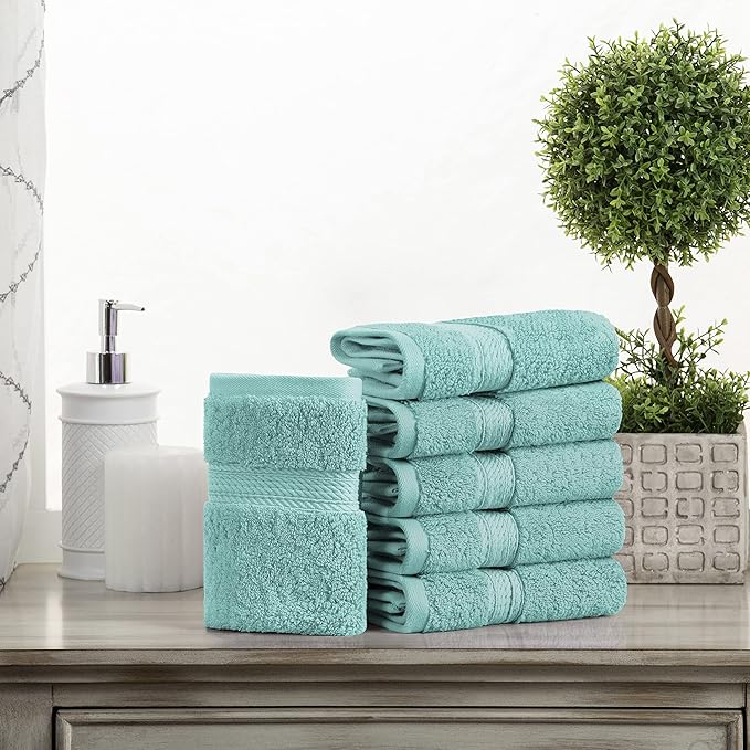 Superior Egyptian Cotton Pile Face Towel/Washcloth Set of 6, Ultra Soft Luxury Towels, Thick Plush Essentials, Absorbent Heavyweight, Guest Bath, Hotel, Spa, Home Bathroom, Shower Basics, Turquoise