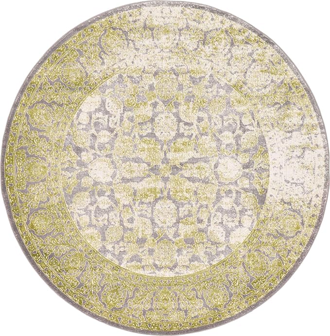 Unique Loom Traditional Classic Intricate Design Distressed Vintage Detail, Area Rug, 6' 0" x 6' 0", Light Green/Gray