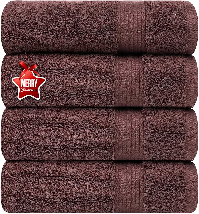 Ample Decor Hand Towel 18 X 28 Inch Pack of 4 600 GSM 100% Cotton, Soft Absorbent Thick Durable Premium Quality, for Hotel, Bathroom, Spa, Daily Use, Gym - Machine Washable - Brown