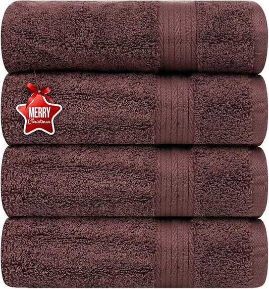 Ample Decor Hand Towel 18 X 28 Inch Pack of 4 600 GSM 100% Cotton, Soft Absorbent Thick Durable Premium Quality, for Hotel, Bathroom, Spa, Daily Use, Gym - Machine Washable - Brown