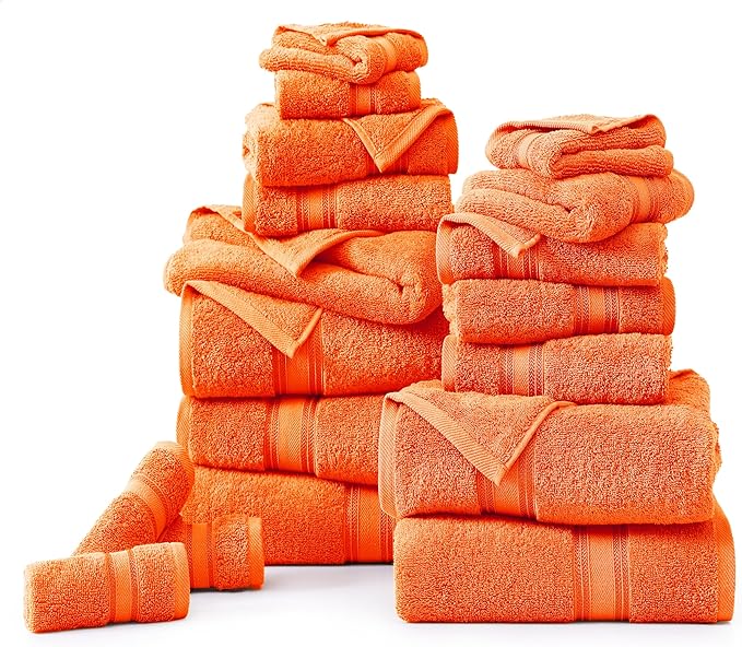 LANE LINEN Luxury Bath Towel Set of 18 – 100% Cotton, 6 Bath Towels, 6 Hand Towel & 6 Washcloths, Zero Twist, Remains Soft & Absorbent Even After Multiple Washes, Quick Dry - Tiger Lily