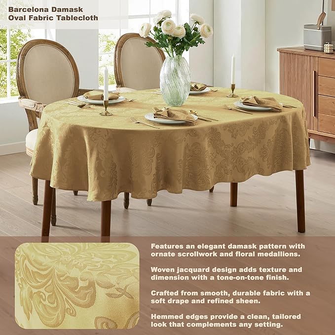 Newbridge Christmas Barcelona Damask Fabric Napkins, Set of 4, Gold – No Iron, Soil Resistant Cloth Napkins for Dining, Parties and Holidays