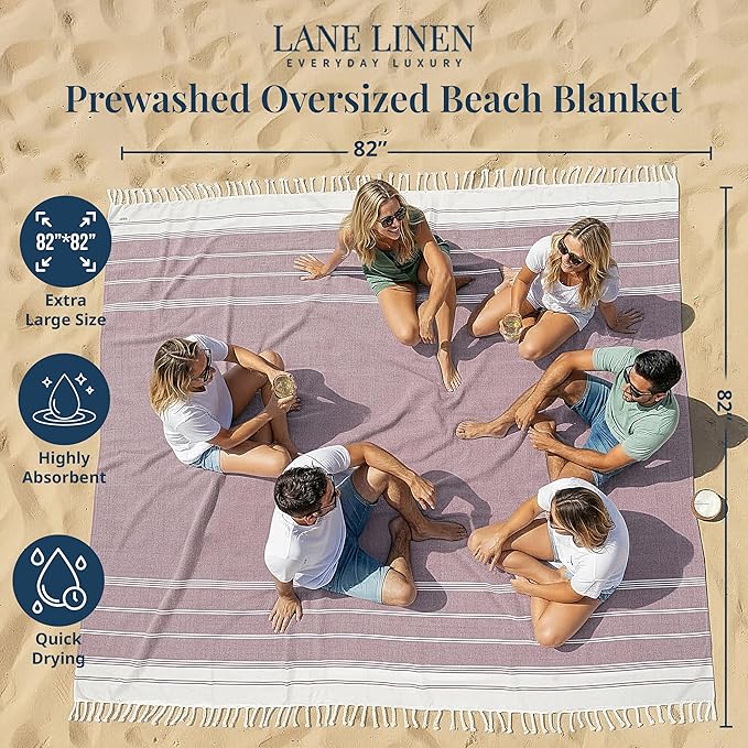 LANE LINEN Picnic Mat for Beach Vacation Essentials - Large Outdoor Blanket,Quick Dry and Pre-Washed, Soft Comfort, Perfect for Family Vacations, Park Relaxation, Sand Lounge – Wistful Mauve