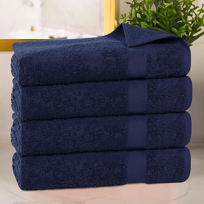 Superior 4-Piece Cotton Bath Towel Set, Towels for Adults, Kids, Fast Drying Body Towels, Shower, Bath, Pool, Guest/Master Bathroom Essentials, Dorm, Home, Apartment, Franklin Collection, Blue