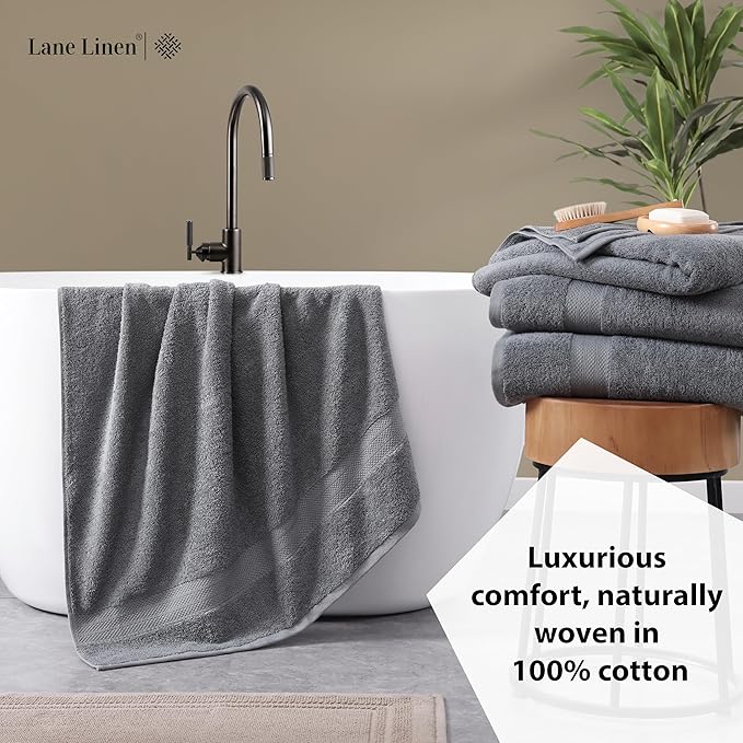LANE LINEN Jumbo Size Bath Sheets 2 Piece, 35 by 66 Inch - 100% Ring Spun Cotton, Highly Absorbent & Quick Drying Extra Bath Large Towel Set - Oversized Bath Towels- Ideal for Hotel, Guest - Cool Grey