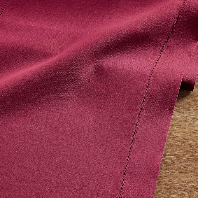 Solino Home Linen Beet Table Runner 144 Inches Long - 100% Pure Linen Extra Long Table Runner 14 x 144 Inch for Valentines, New Year - Classic Hemstitch