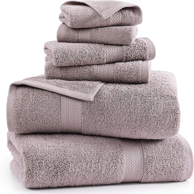 LANE LINEN 100% Cotton Bathroom Towel Set - 6 Pieces - Fluffy, Super Soft & Highly Absorbent - 2 Large Bath Towels, 2 Washcloths, 2 Hand Towels - Ringspun, Double Sided Cotton Terry - Platinum