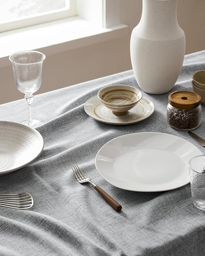 Linen Tablecloth for Square Table 60x60 Inch Grey, Farmhouse Style Grey Tablecloth, Water Resistant Burlap Tablecloths for Dining Table Farmhouse Kitchen