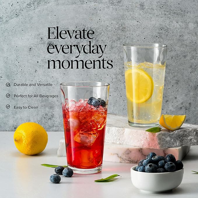 Drinking Glasses Set 17 OZ. Highball Glass Cups, Juice, Cocktails, Wine, Iced Tea, Bar Glass. Dishwasher Safe. (Set of 10) Beer Glasses