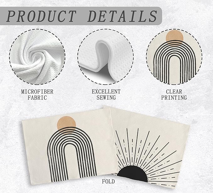 Boho Black Sun Sunrise Sunshine Rainbow Kitchen Towels and Dishcloths Sets of 2,Bohemian Absorbent Drying Cloth Hand Towels Tea Towels for Bathroom Kitchen,Boho Gifts for Women Girls,16×24 inches