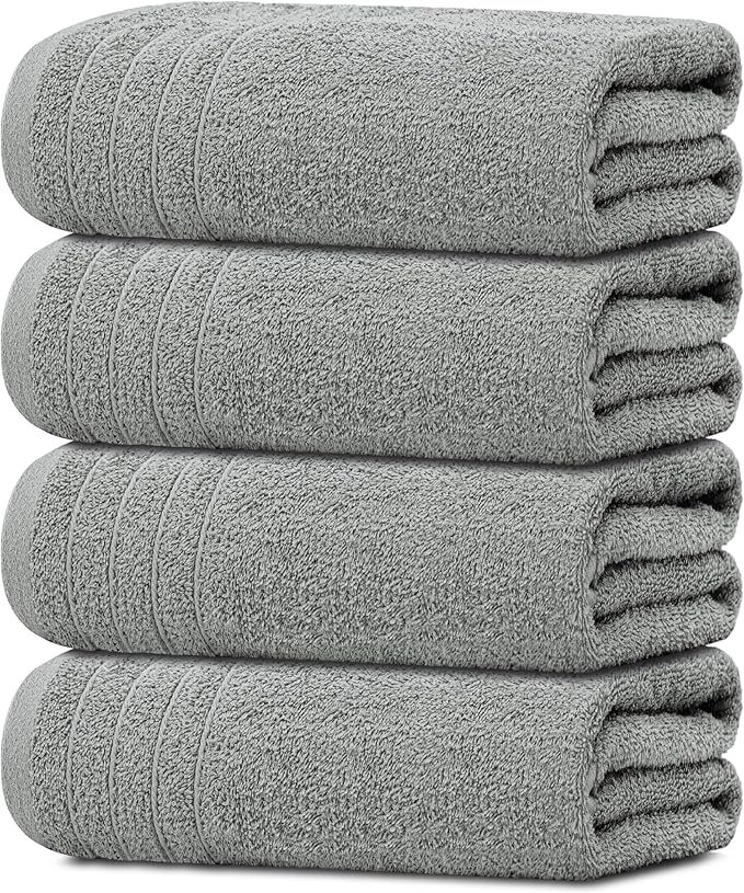 Tens Towels Pack of 4 Extra Large Bath Towels 30 x 60 Inches, 100% Cotton, Larger & Lighter Weight, Quicker to Dry, Super Soft and Absorbent, Perfect for Bathroom, Cool Grey