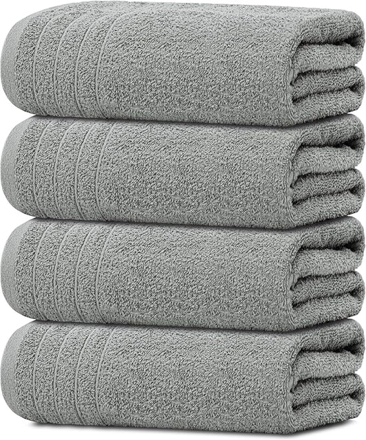Tens Towels Pack of 4 Extra Large Bath Towels 30 x 60 Inches, 100% Cotton, Larger & Lighter Weight, Quicker to Dry, Super Soft and Absorbent, Perfect for Bathroom, Cool Grey