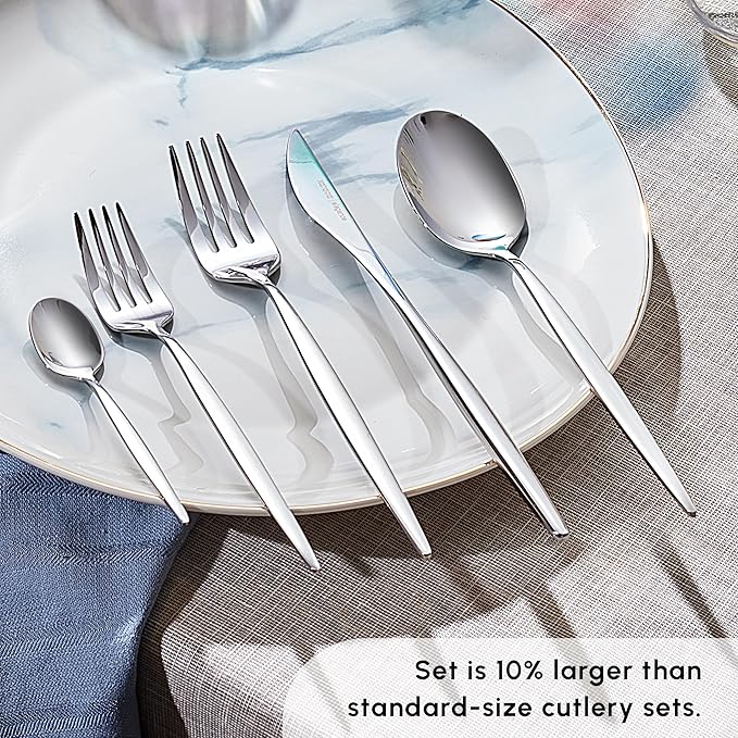 Karaca Lizbon 60-Piece Cutlery Set for 12 People -18/10 Stainless Steel, Dinnerware Tableware Silverware Service, includes Forks, Spoons, knives, forks, Teaspoons, Mirror Polished, Dishwasher Safe
