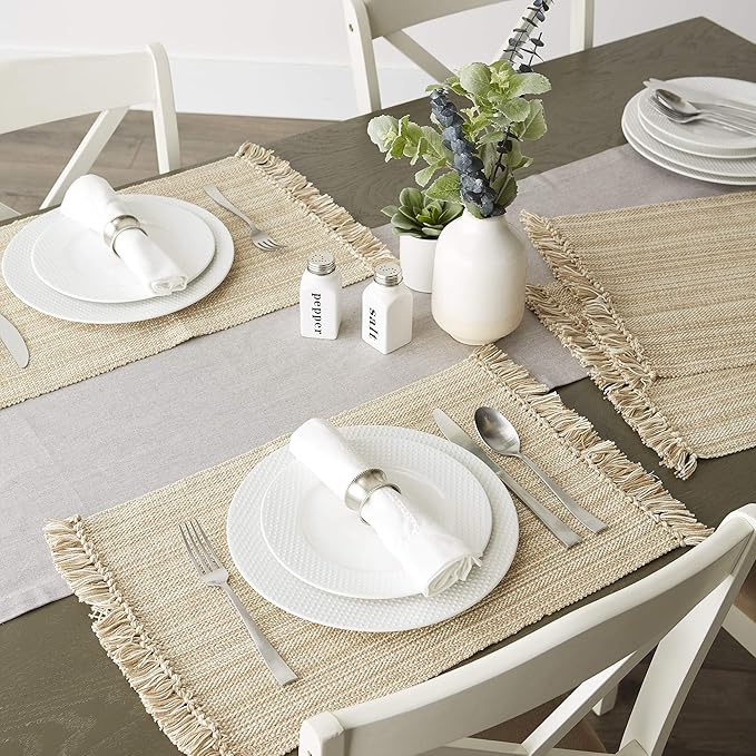 DII Variegated Tabletop Collection, Placemat Set3x19, Taupe, 6 Piece