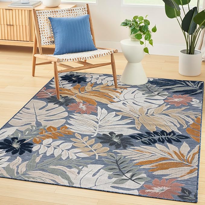 Nourison Home Suncoast Denim Multi 4' x 6' Area Rug - Easy Clean, Non Shedding, Bed Room, Living Room, Dining Room, Kitchen (4' x 6')