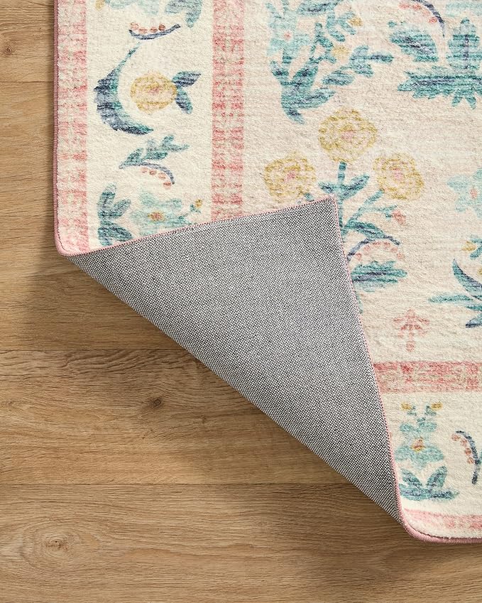 Loloi Rifle Paper Co. Eden Collection EDE-01 Mughal Rose Blush 5'-0" x 7'-6" Area Rug feat. CloudPile™