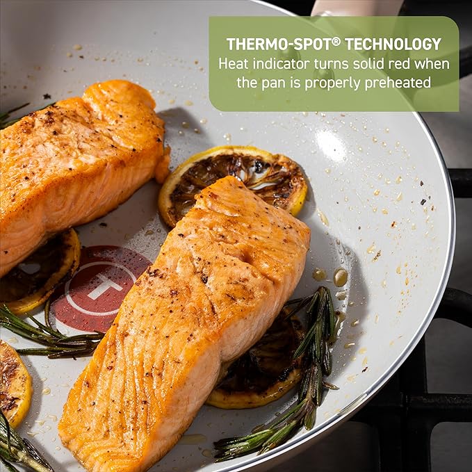 T-Fal Refresh Ceramic Pots and Pans Set, Nonstick Cookware, 20-Piece, Oven Safe to 350°F, Ceramic Cookware Set, Stockpot, Griddle, Frying Pans, Utensils, Dusty Rose