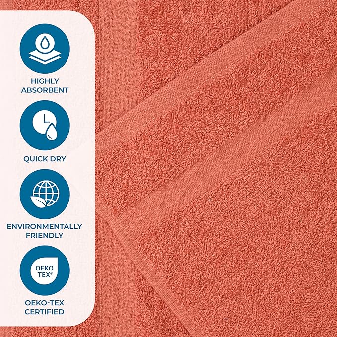 Superior 8-Piece Cotton Hand Towel Set, Small Towels for Fast Dry, Home Essentials, Bathroom Decor, Face, Body, Spa, Resort, Gym, Lightweight, Soft, House Accessories, Franklin Collection, Coral