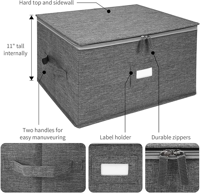 Stemware Storage Cases, Wine Glass Storage Box Containers for Glassware or Crystal, Holds 12 Red or White Wine Glasses, Hard Top and Sides (Grey)