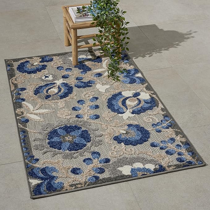 Nourison Home Aloha Natural Blue 2'8" x 4' Area Rug - Easy Clean, Non Shedding, Bed Room, Living Room, Dining Room, Kitchen (3' x 4')