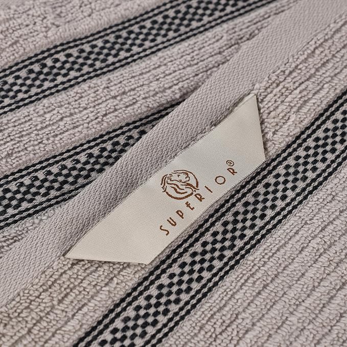 Superior Cotton 8-Piece Towel Set, Zero Twist, Ribbed Geometric, Bathroom Essentials, Shower, Spa, Luxury Plush Soft Absorbent Towels, Includes 2 Bath, 2 Hand, 4 Washcloth/Face Towels, Grey
