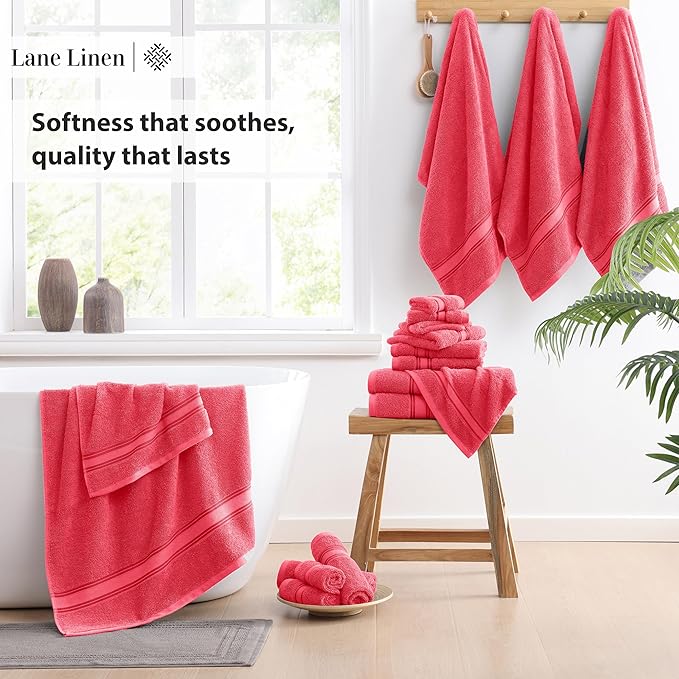LANE LINEN Towels for Bathroom – 18 Pack, 100% Cotton, Zero Twist, 6 Bath, 6 Hand Towel & 6 Wash Cloths, Highly Absorbent, Luxury Hotel & Spa Quality, Machine Washable – Honeysuckle