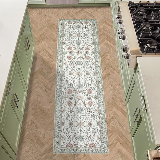 Laura Ashley Beige Aure Floral Machine Washable & Slip Resistant 26" x 72" Runner Rug