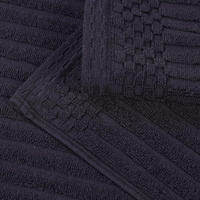 Cotton 8-Piece Solid and Ribbed Towel Set, Face Towels 13” x 13”, Hand Towels 16” x 28”, Bath Towels 27” x 54”, Black by Superior