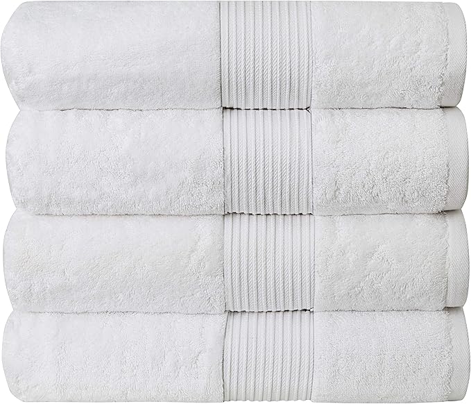 Luxury Oversized Bath Towels | Hotel Quality | Soft & Highly Absorbent |Quick Dry | 650 GSM Bath Sheets| Combed Cotton | Thick & FluffyBathroom Towels | White - 4 Pack