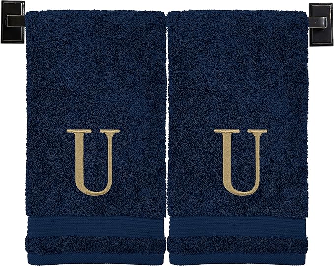 Monogrammed Hand Towels for Bathroom | Luxury Turkish Cotton | Embroidered in USA | Set of 2 | Choose Set Color and Monogram Color | A - Z | Modern Font
