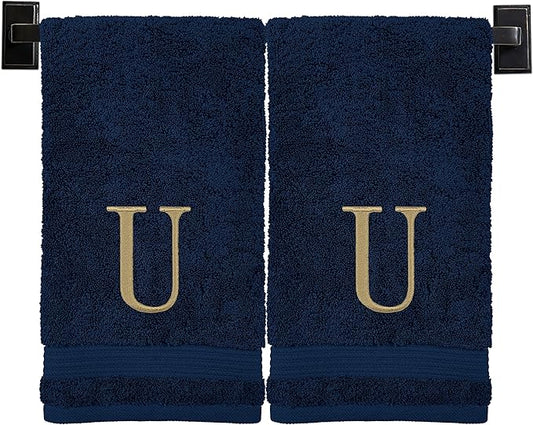 Monogrammed Hand Towels for Bathroom | Luxury Turkish Cotton | Embroidered in USA | Set of 2 | Choose Set Color and Monogram Color | A - Z | Modern Font