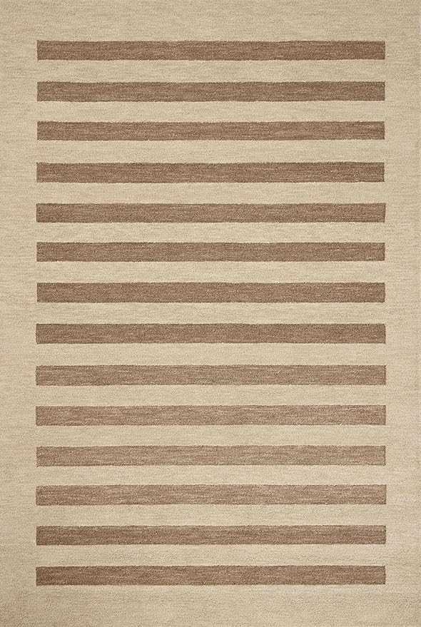 Loloi Leanne Ford Craven Collection CVN-05 Oatmeal/Bark 3'-6" x 5'-6" Accent Rug Striped, Patterned, Neutral, Entryway, Mudroom, Bathroom, and Kitchen