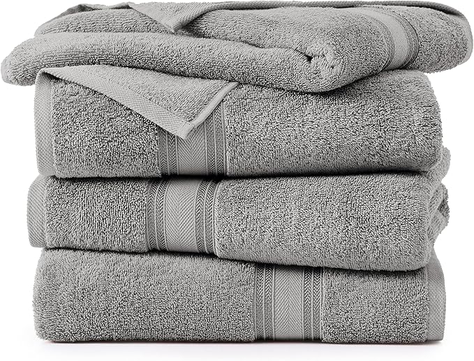 LANE LINEN 100% Cotton Bath Towels Set of 4 (28"x54") - Zero Twist, Mercerized Cotton Extra Large Bathroom Towel Sets - Quick Dry, Soft & Absorbent Grey Towels Set - Pre Shrunk, Fade Resistant - Grey
