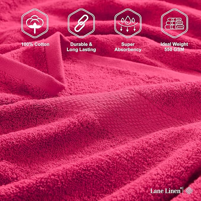 LANE LINEN Luxury 100% Ring Spun Cotton Large Bath Towels Set of 4 (28"x54") - Everyday Bathroom Towel 4 Pack - Quick Dry, Super Soft & Absorbent Large Towels Set - Dorm Essentials for Girls - Fuchsia