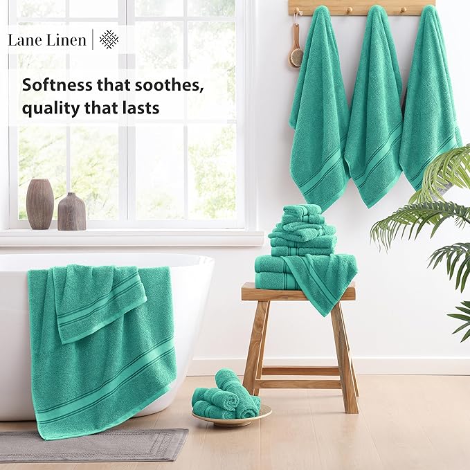 LANE LINEN 100% Cotton Bath Towel Set of 18 – 6 Bath, 6 Hand Towel & 6 Washcloths, Zero Twist, Absorbent Softness for Daily Use, Perfect for Airbnb, Spa & Hotel, Machine Washable – Teal