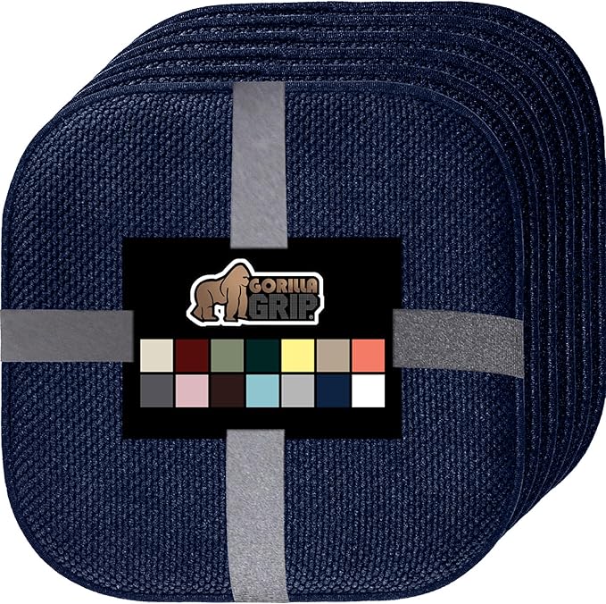GORILLA GRIP Slip Resistant Chair Cushions, No Ties Required, Set of 6 Memory Foam Pads for Dining Room, Kitchen Table, Office, Rocking Chairs, Plush Seat Cover Cushion Pad, Home Decor, 16x16, Navy