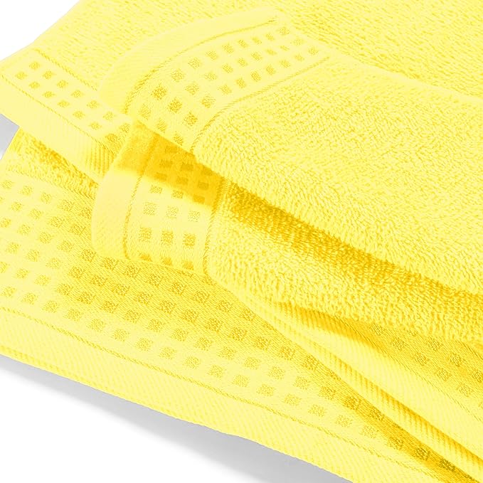 GLAMBURG Ultra Soft 3 Pack Cotton Towel Set, Contains a Bath Towel 28x55 inch, a Hand Towel 16x24 inch & a Wash Coth 12x12 inch, Ideal Everyday use, Compact & Lightweight - Lime Yellow