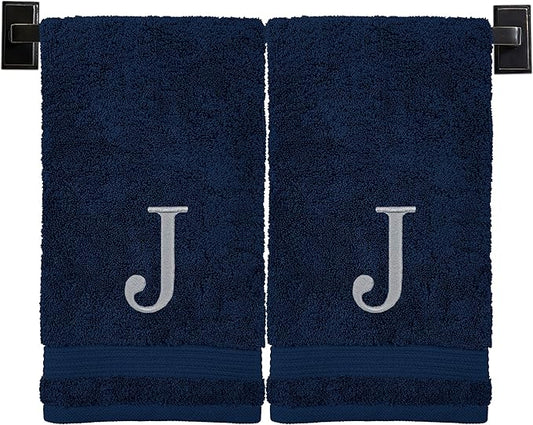 Monogrammed Hand Towels for Bathroom | Luxury Turkish Cotton | Embroidered in USA | Set of 2 | Choose Set Color and Monogram Color | A - Z | Modern Font