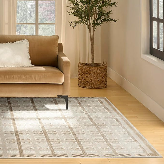 Nourison Nordic Taupe 8' x 10' Scandinavian Area Rug - Easy Cleaning, Non Shedding, Bed Room, Living Room, Dining Room, Kitchen (8' x 10')