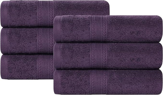 Superior Eco-Friendly Cotton 6-Piece Hand Towel Set, Small Towels for Spa, Resort, Hotel, Guest Bath, Kitchen, Quick Dry, Soft, Bathroom Accessories, Home and Apartment Essentials, Eggplant