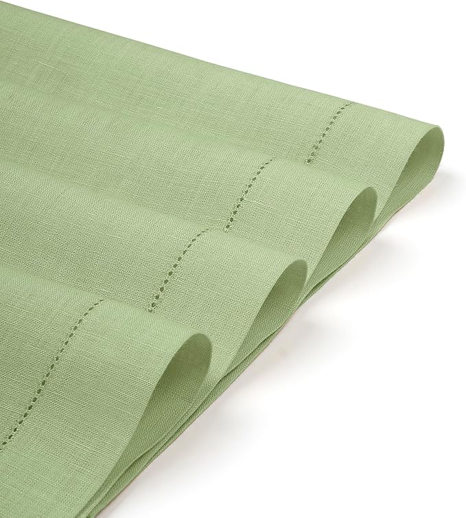 D'Moksha Homes Sage Green Linen Cloth Placemats Set of 4-100% Pure Linen Hemstitch Placemats 14 x 19 Inch - Classic Hemstitch Table Place Mats for Winter - Handcrafted and Machine Washable