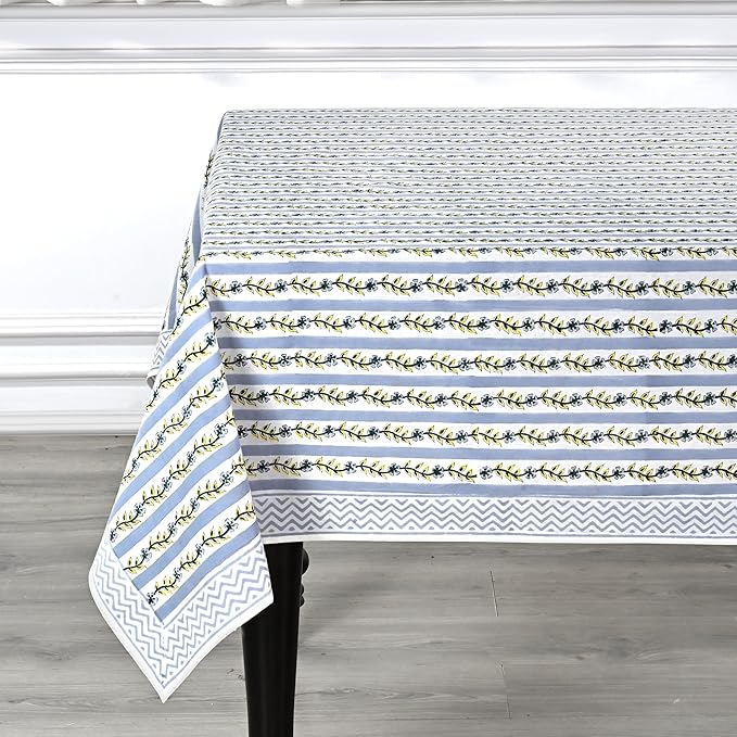 Ridhi Dolphin Gray Hand Block Print Cotton Rectangle Tablecloth 102" x 48" inches Reusable Table Cover Decorative Everyday Use for Dining, Farmhouse, Home, Party, Festive, Wedding, Fall