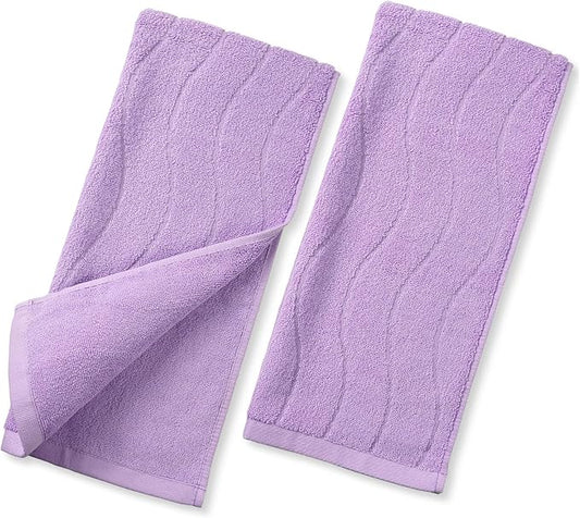 2-Piece Cotton Hand Towels Lavender, Ultra Soft and Highly Absorbent Towels for Bathroom, Small Size 13 x 29 Inches, Wavy Stripe Jacquard