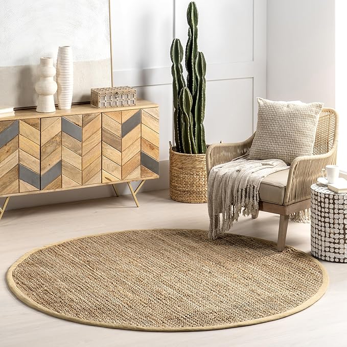 Nuloom Daniela Natural, 4' Round, Handmade, Jute, Tassel, Soft and Textured, High Traffic, Stain Resistant, Easy Clean, Durable Area Rug for Bedroom, Living Room, Dining Space, Foyer, Entryway