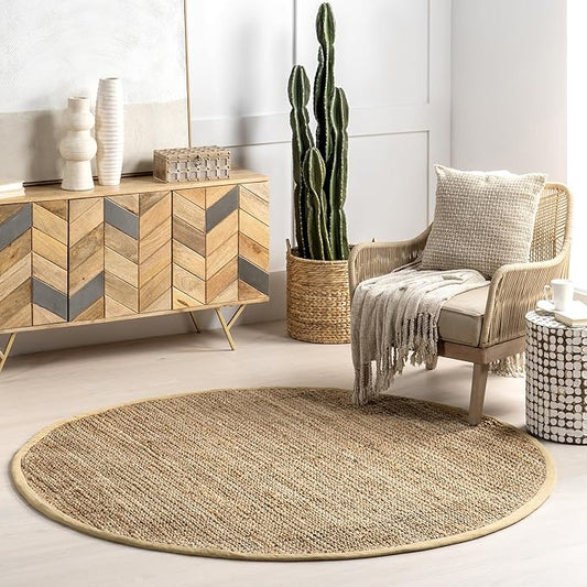Nuloom Daniela Natural, 4' Round, Handmade, Jute, Tassel, Soft and Textured, High Traffic, Stain Resistant, Easy Clean, Durable Area Rug for Bedroom, Living Room, Dining Space, Foyer, Entryway