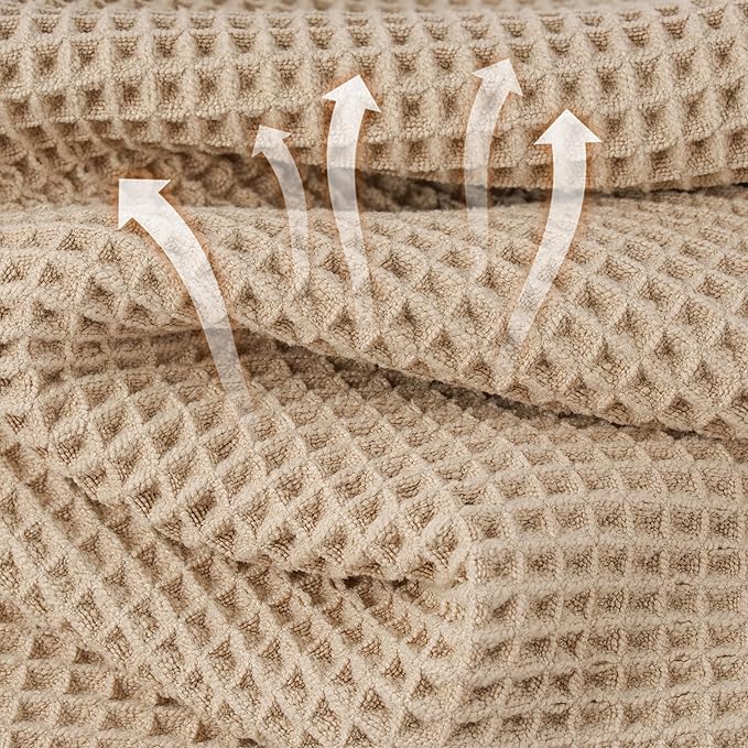 New Microfiber Waffle Bath Towels, 2 Pieces, Oversized, Soft, Absorbent, Fast Drying, Lint Free (Beige)