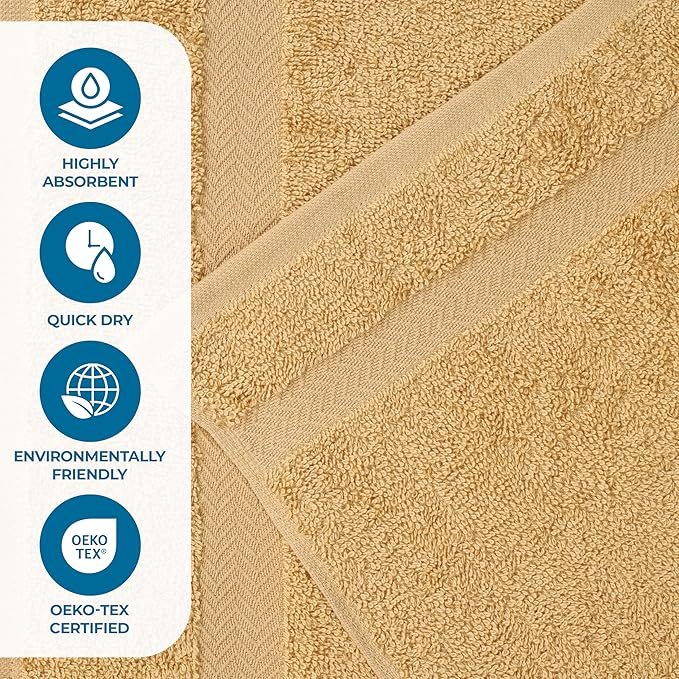 Superior 2-Piece Cotton Bath Sheet Set, Large Towels for Body, Quick Dry, Bathroom Essentials, Guest/Master Bath, Shower, Home Accessories, Apartment, Airbnb, Franklin Collection, Gold