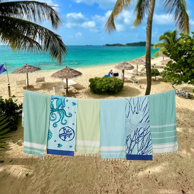 LANE LINEN Turkish Beach Towels Set of 6, Oversized Beach Towel, Lightweight Beach Essentials for Women, Large Pool Towel, Absorbent & Quick Dry, Sand Free Beach Towel, 39"x71" - Tropical Breeze